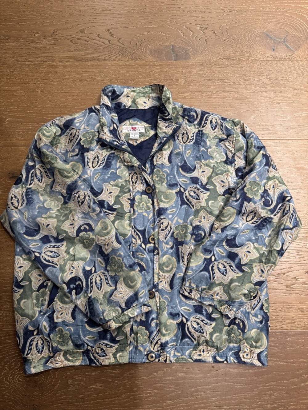 Vintage Stunt Sports Paisley Windbreaker Jacket Blue Green Retro 90s Lightweight - Picture 5 of 5